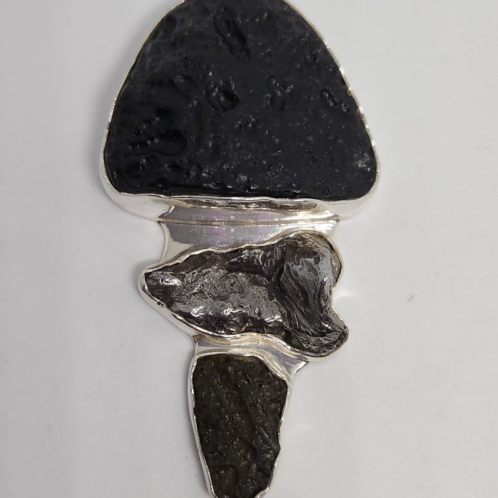 Charles Albert Moldavite and Meteorite Pendant